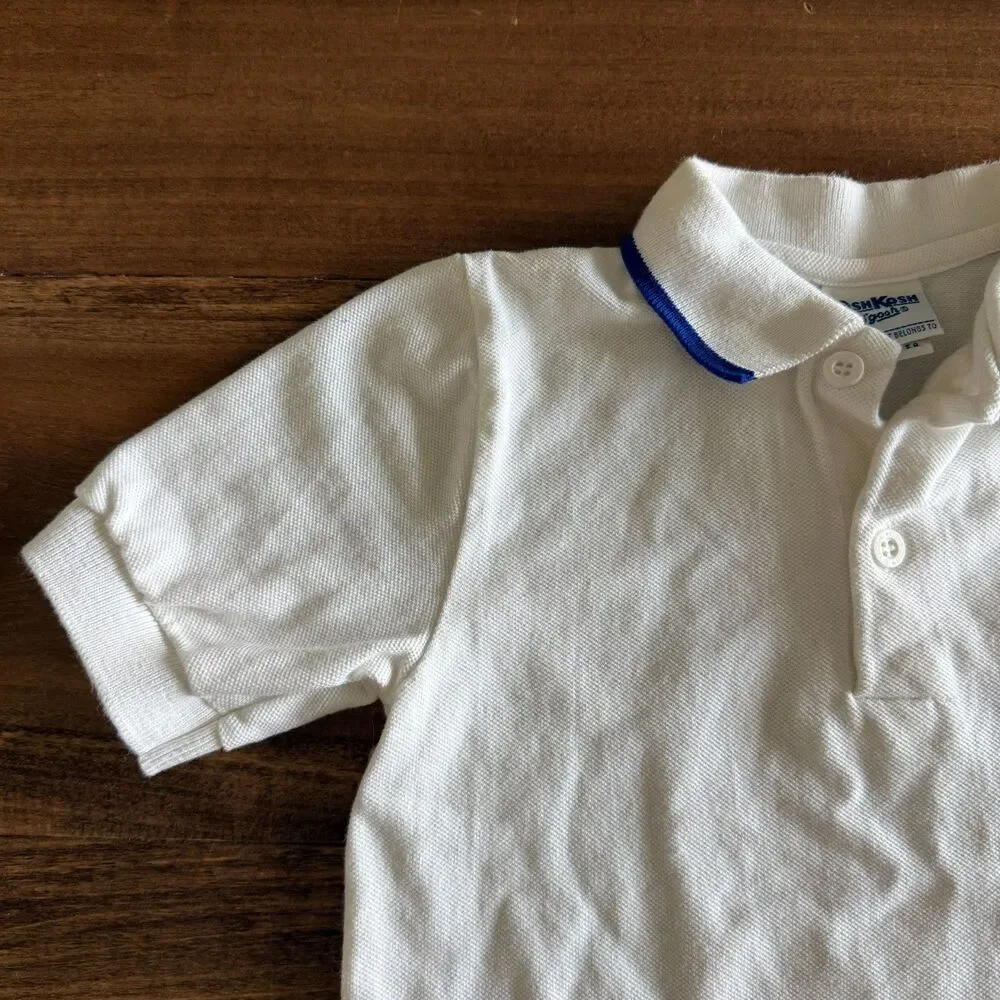 Vintage OshKosh White Camp Branded Polo Boys' 7